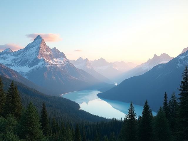 3D-render av et alpint landskap med høye fjell og frodig dal